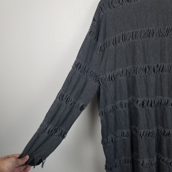 Zara Dark Grey Goth Witchcore Destroyed Distressed Long Sleeve Tee Size Small - Picture 11 of 12